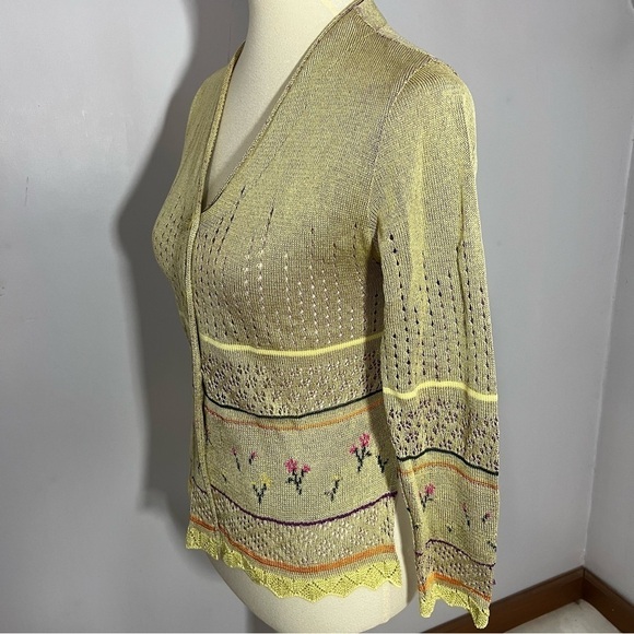 Vintage Cardigan Knit Sweater Poetcore Cottage Crochet Floral Neutral Cream - Picture 7 of 11